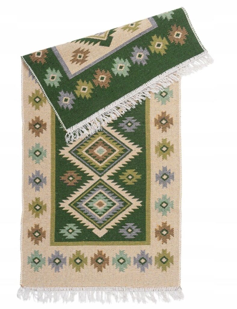 dywan kilim boho dwustronny zielony 120x60
